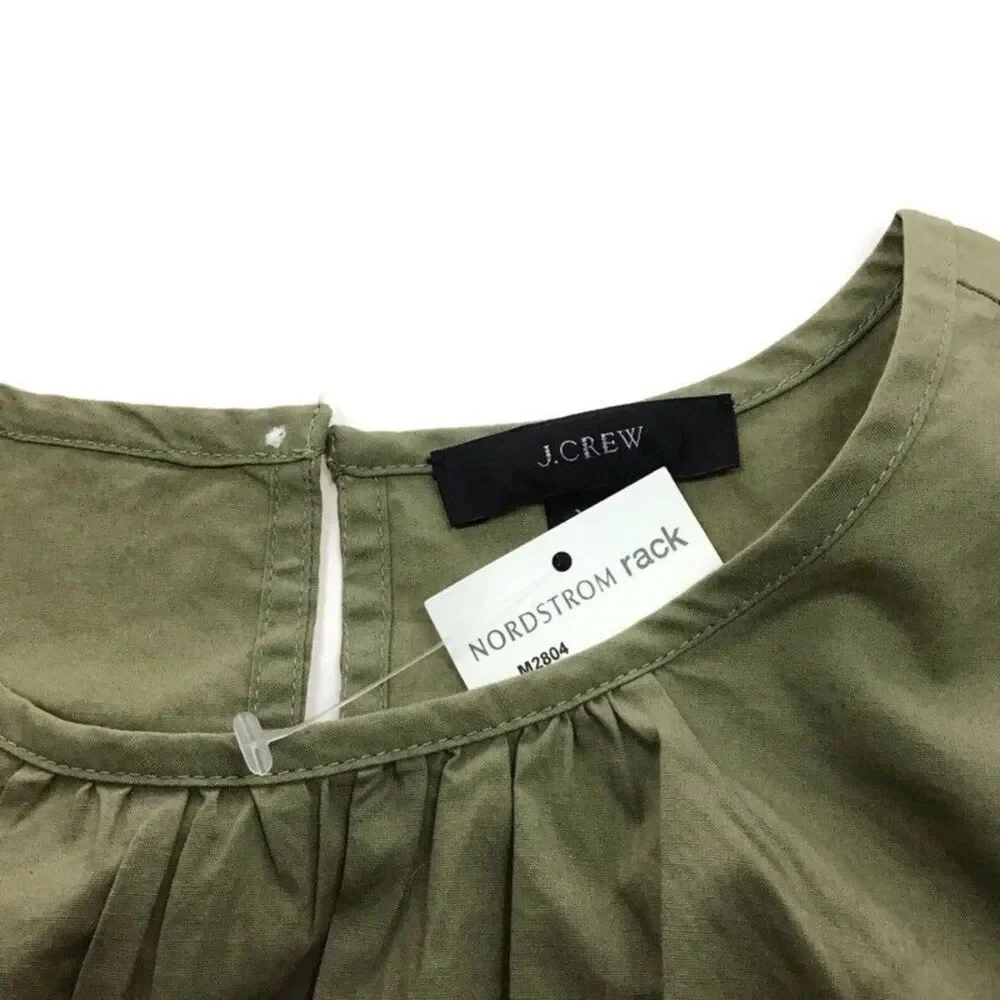 Green J. Crew Puff Sleeve Keyhole Back Cotton Poplin Short Sleeve Blouse (NWT)